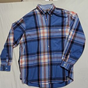Chaps Shirt Mens 2XLT Colby Blue Plaid Long Sleeve Easy‎ Care Button Down